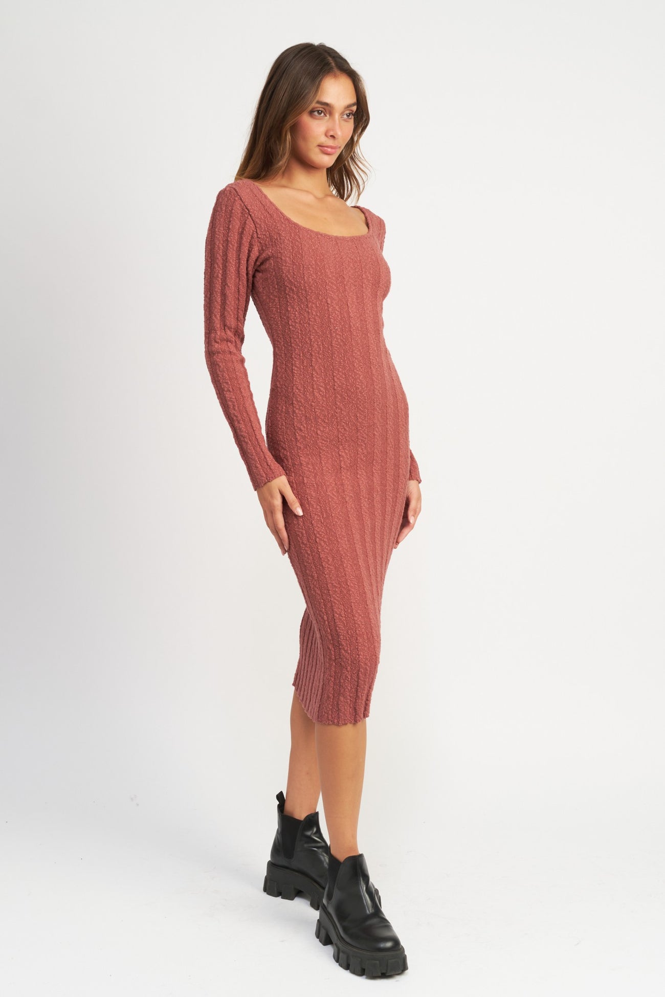 Rust Long Sleeve Knit Sweater Dress – PinkBlush