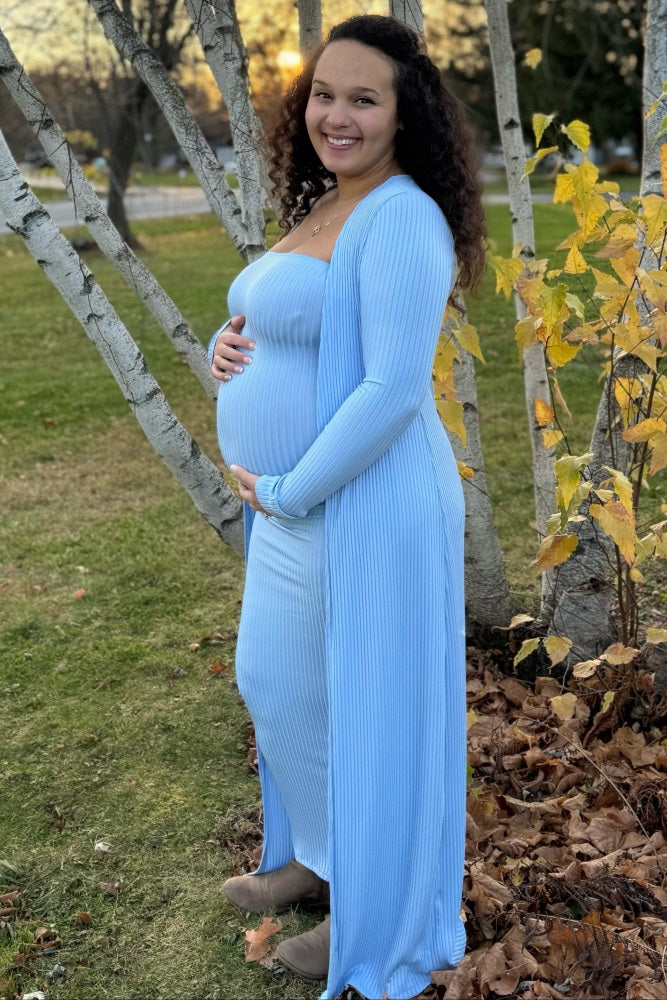 Pinkblush Light Blue Ribbed Sleeveless Dress Cardigan Maternity Set Light Blue Medium Pinkblush Light Blue Ribbed Sleeveless Dress Cardigan Maternity Set Light Blue Medium