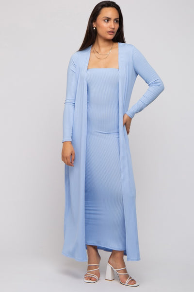 blue dress cardigan Light Ribbed Sleeveless Set – PinkBlush Cropped cardigan
