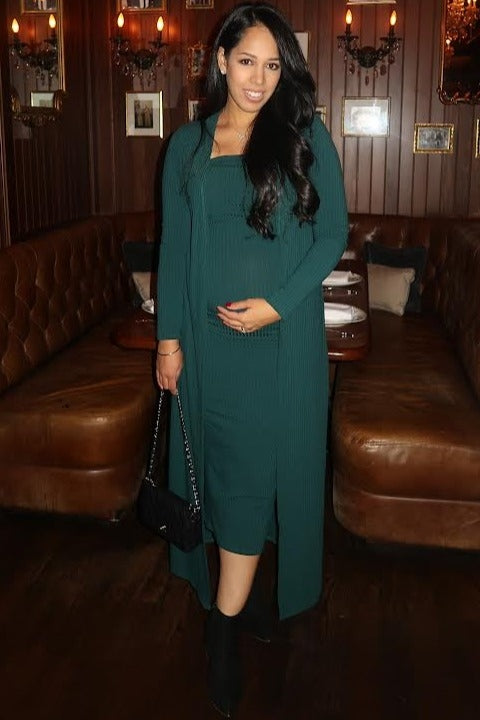 Forest Green Ribbed Sleeveless Dress Cardigan Maternity Set PinkBlush Forest Green Ribbed Sleeveless Dress Cardigan Maternity Set PinkBlush