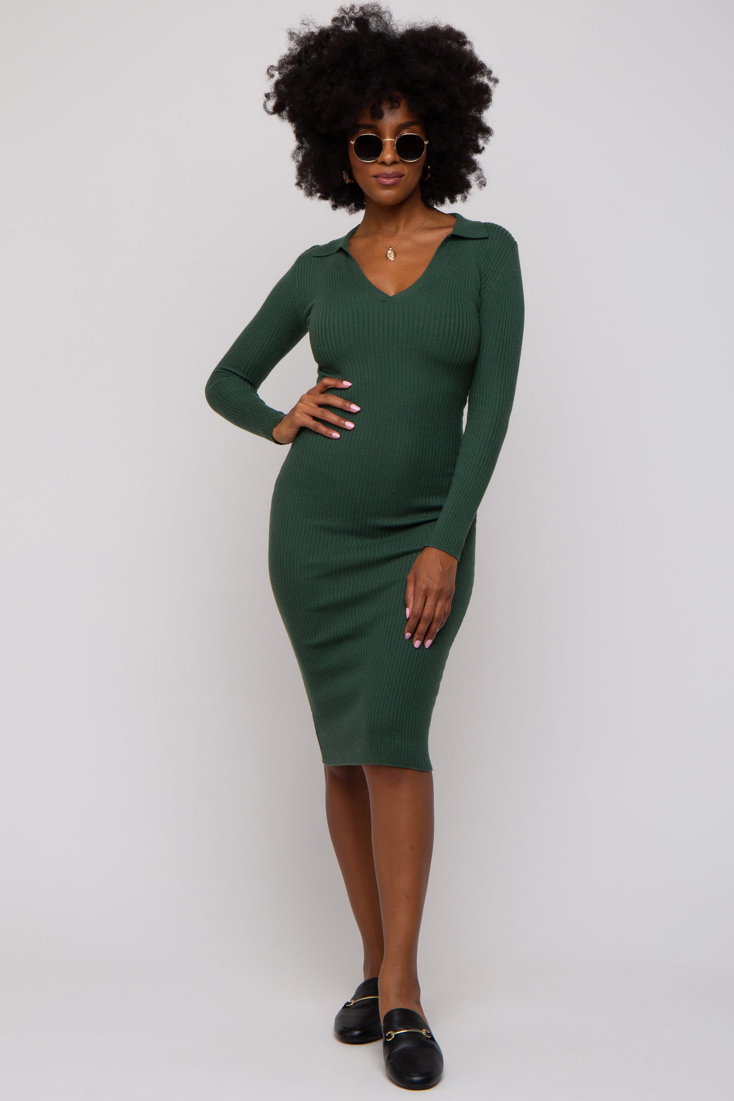 Forest Green Ribbed Knit Fitted Dress PinkBlush Forest Green Ribbed Knit Fitted Dress PinkBlush