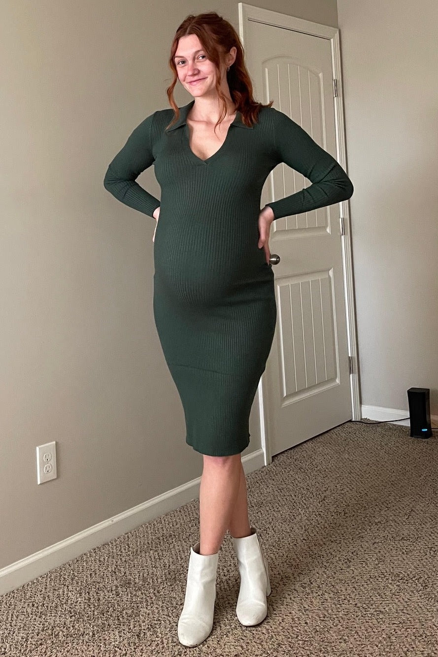 Forest Green Ribbed Knit Fitted Maternity Dress PinkBlush Forest Green Ribbed Knit Fitted Maternity Dress PinkBlush