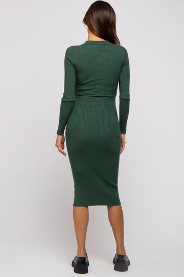 Forest Green Ribbed Knit Fitted Maternity Dress