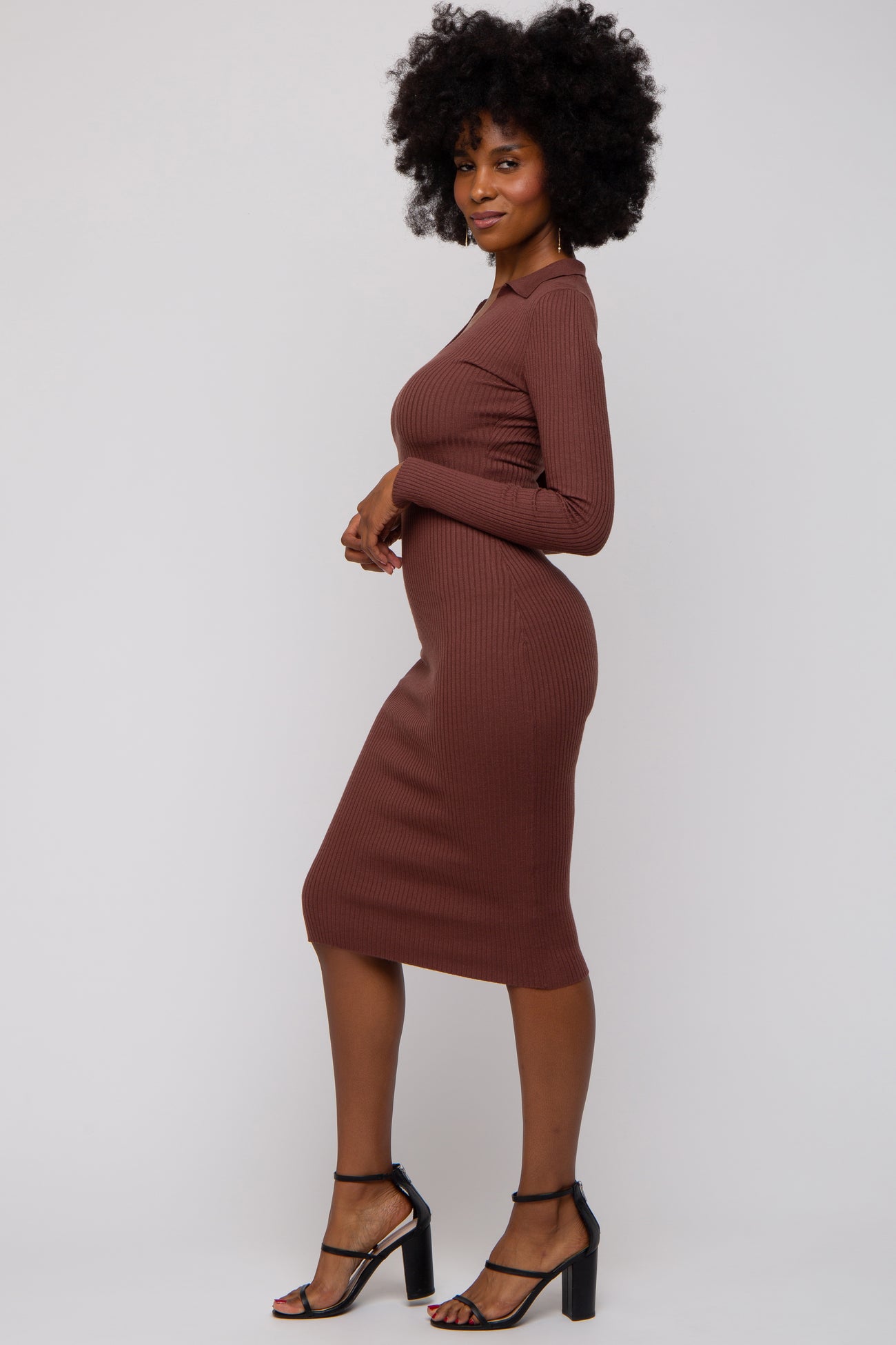 Brown Ribbed Knit Fitted Dress – PinkBlush