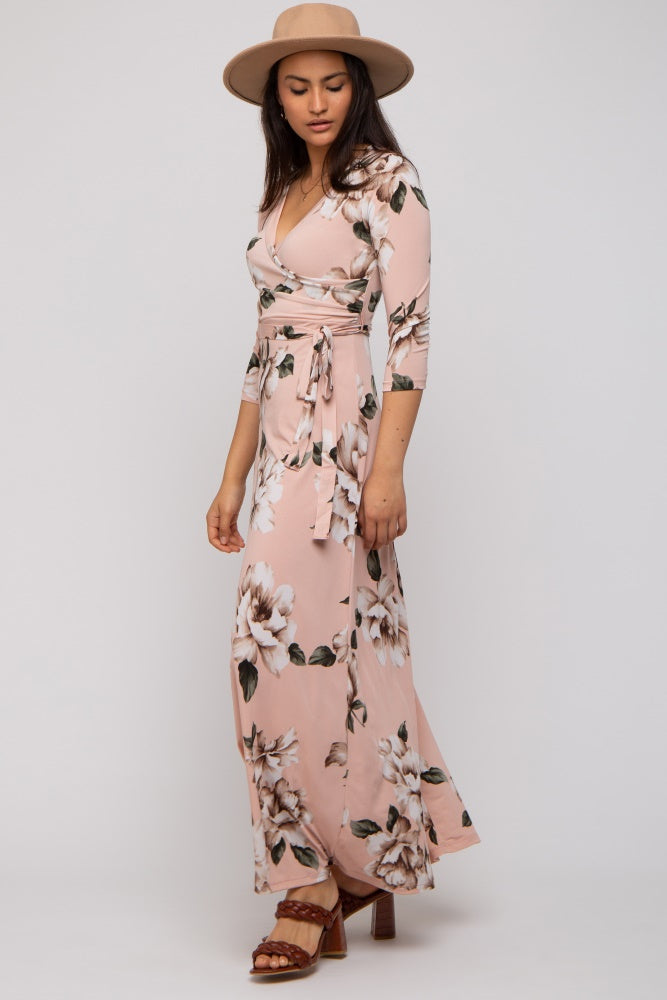 Light Pink Floral Wrap Maxi Dress PinkBlush Light Pink Floral Wrap Maxi Dress PinkBlush