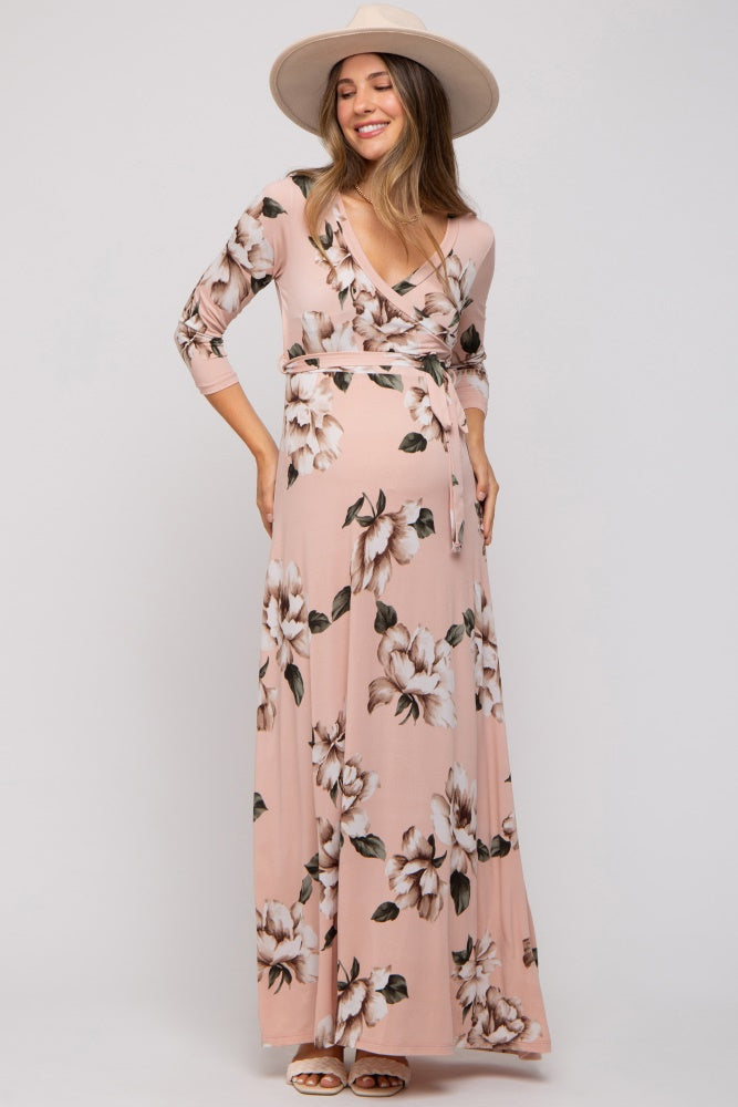 Light Pink Floral Wrap Maternity Maxi Dress PinkBlush Light Pink Floral Wrap Maternity Maxi Dress PinkBlush