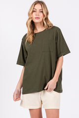 Green Oversized Pocket Front Short Sleeve Maternity Top