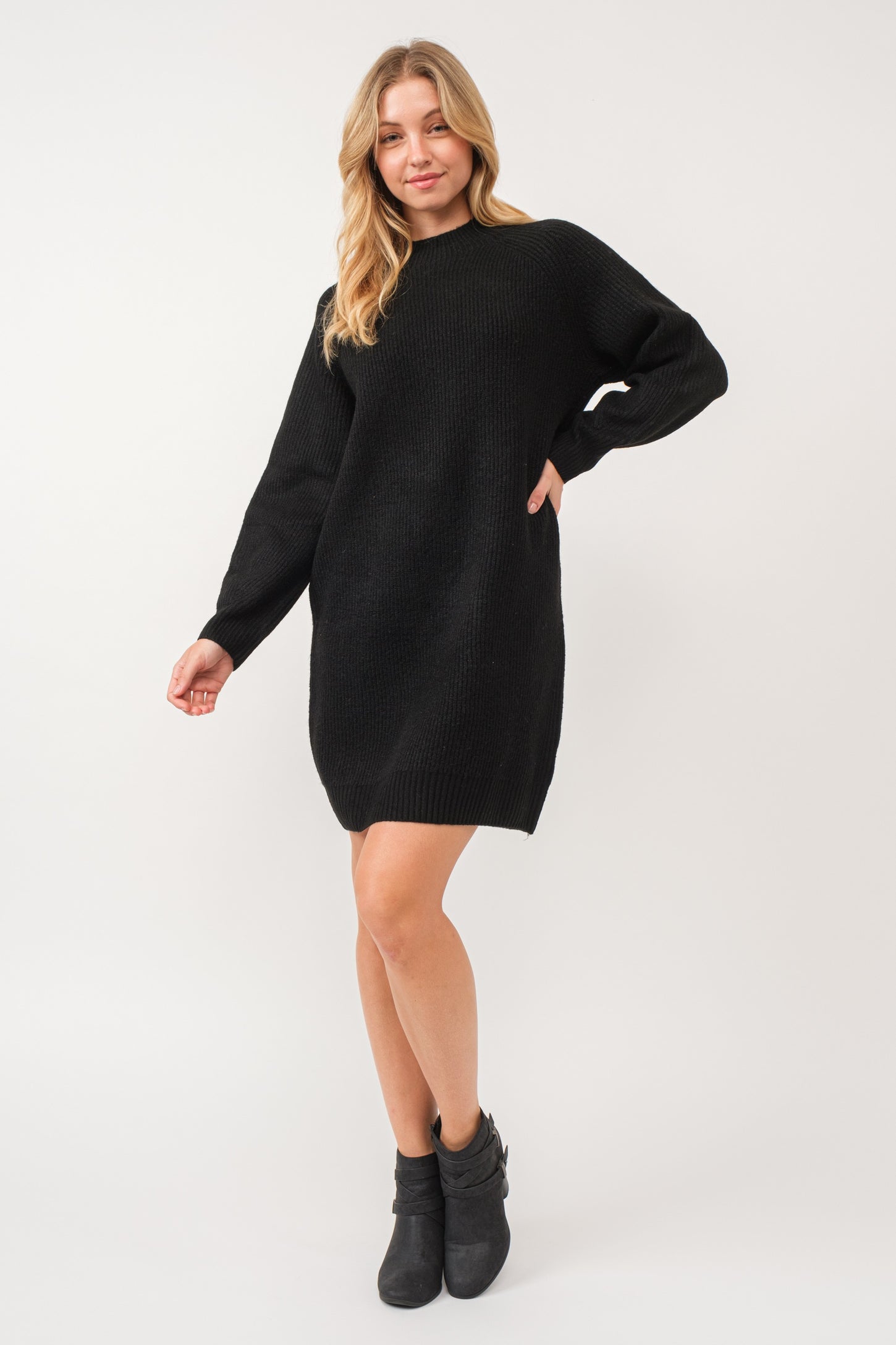 black mock neck sweater dress Mock Neck Sweater Dress M / Black