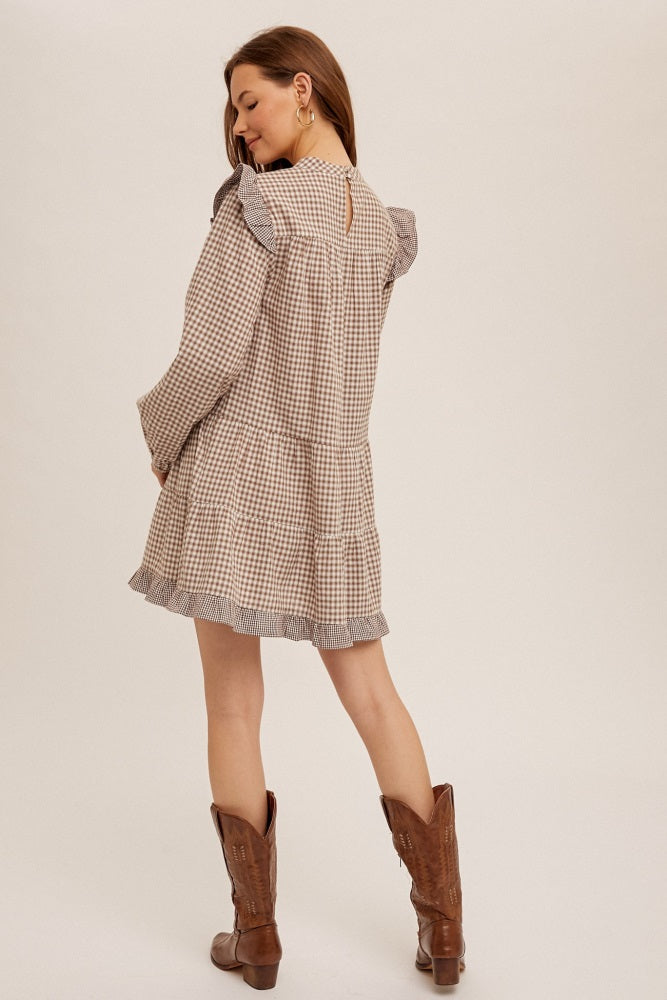Taupe Ruffle Trim Tiered Skirt Mini Dress PinkBlush Taupe Ruffle Trim Tiered Skirt Mini Dress PinkBlush