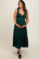 Forest Green Textured Tiered Maternity Midi Dress