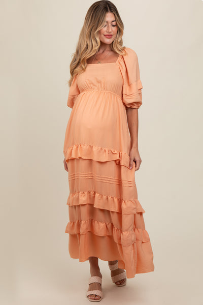 Peach Ruffle Tiered Maternity Maxi Dress – PinkBlush