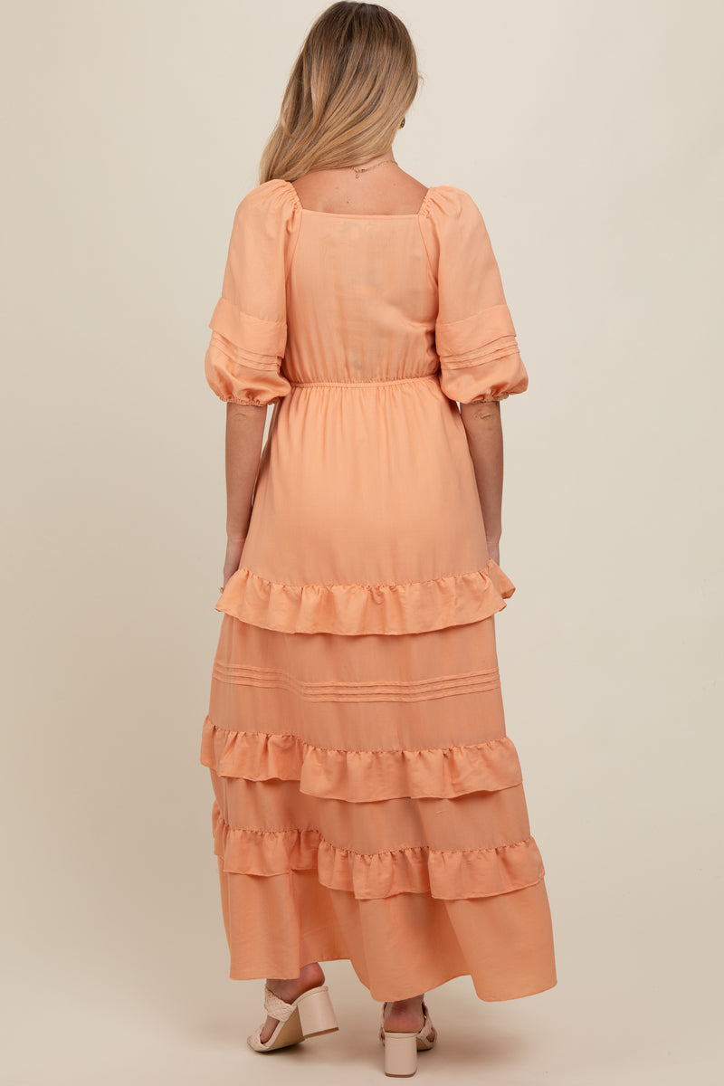 Peach Floral Button Down Maternity Maxi Dress main image 0
