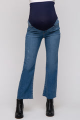 Blue Straight Leg Raw Hem Maternity Jeans