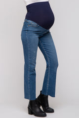 Blue Straight Leg Raw Hem Maternity Jeans