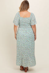 Mint Floral Smocked Plus Maternity Maxi Dress