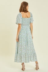 Mint Floral Smocked Maxi Dress