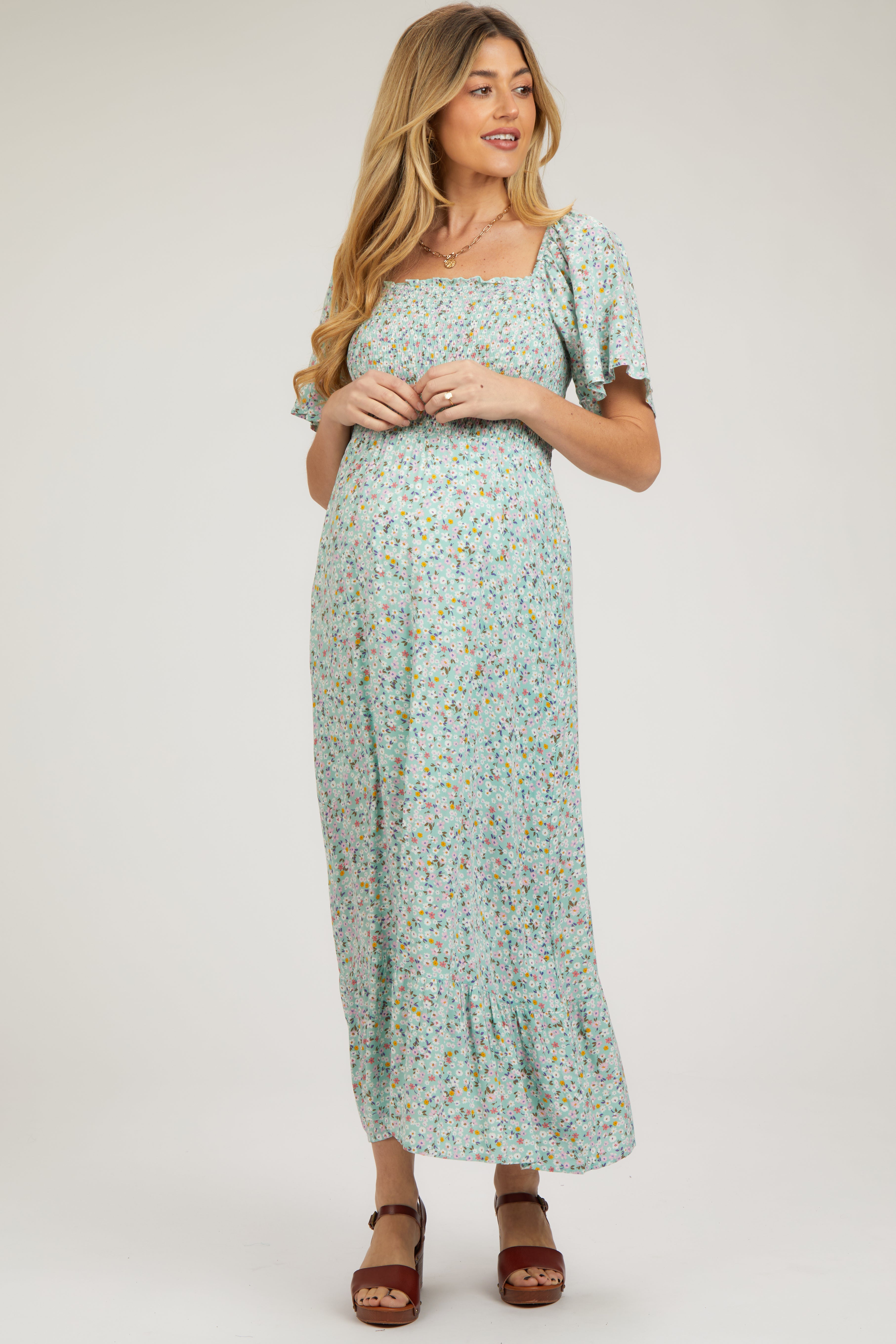 mint green maternity maxi dress Angel Maternity Lilliana Maternity Green Maxi Dress in Paisley