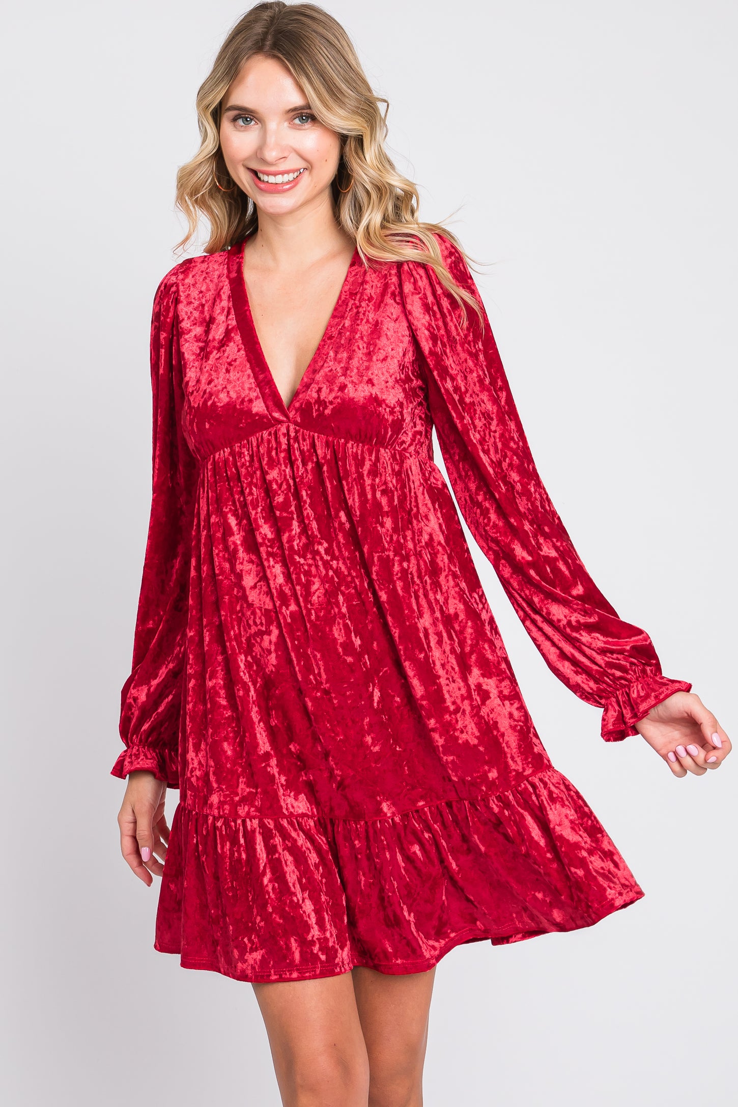 Red Velvet Long Sleeve Dress