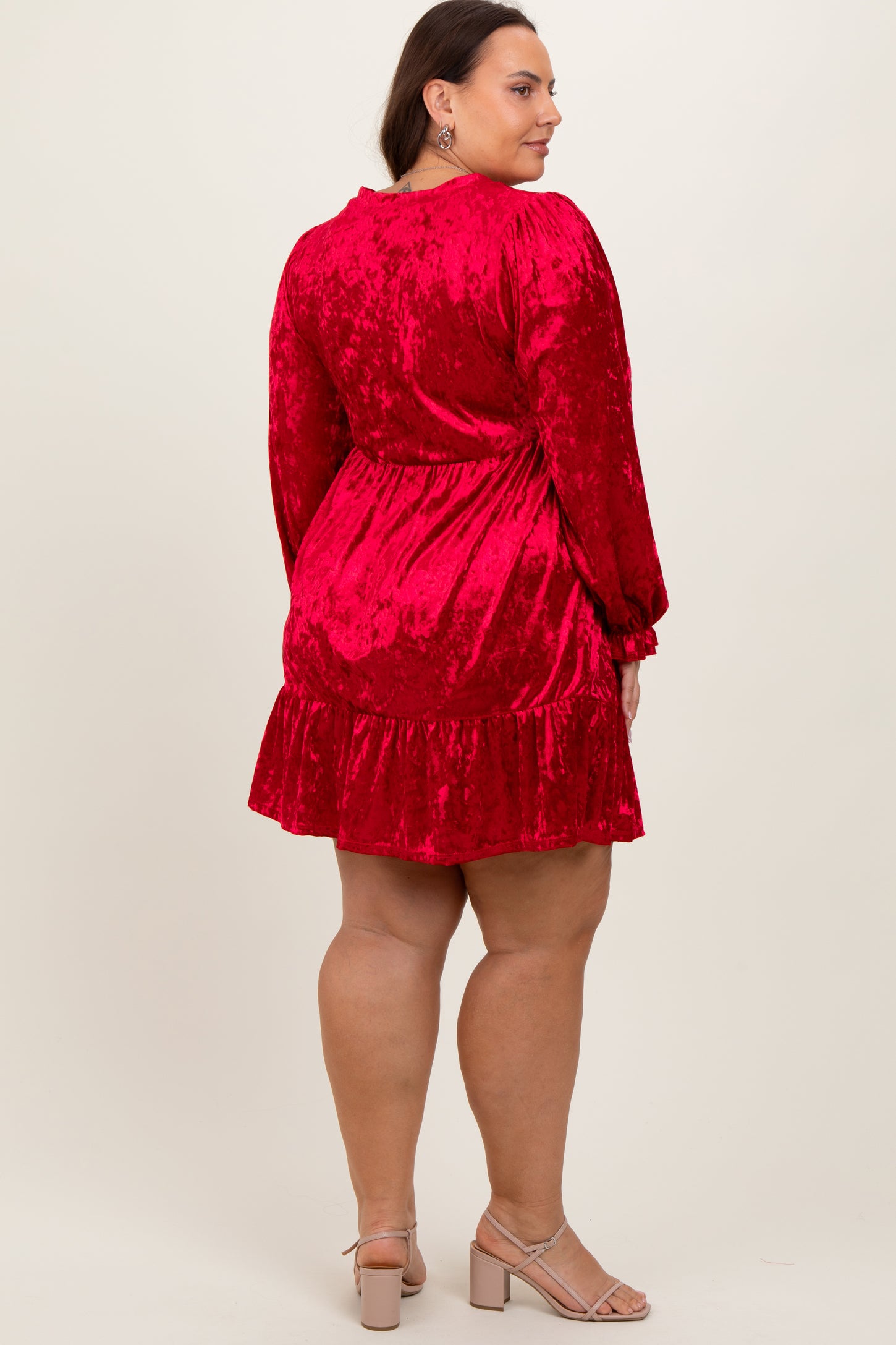 Red Velvet Long Sleeve Plus Dress