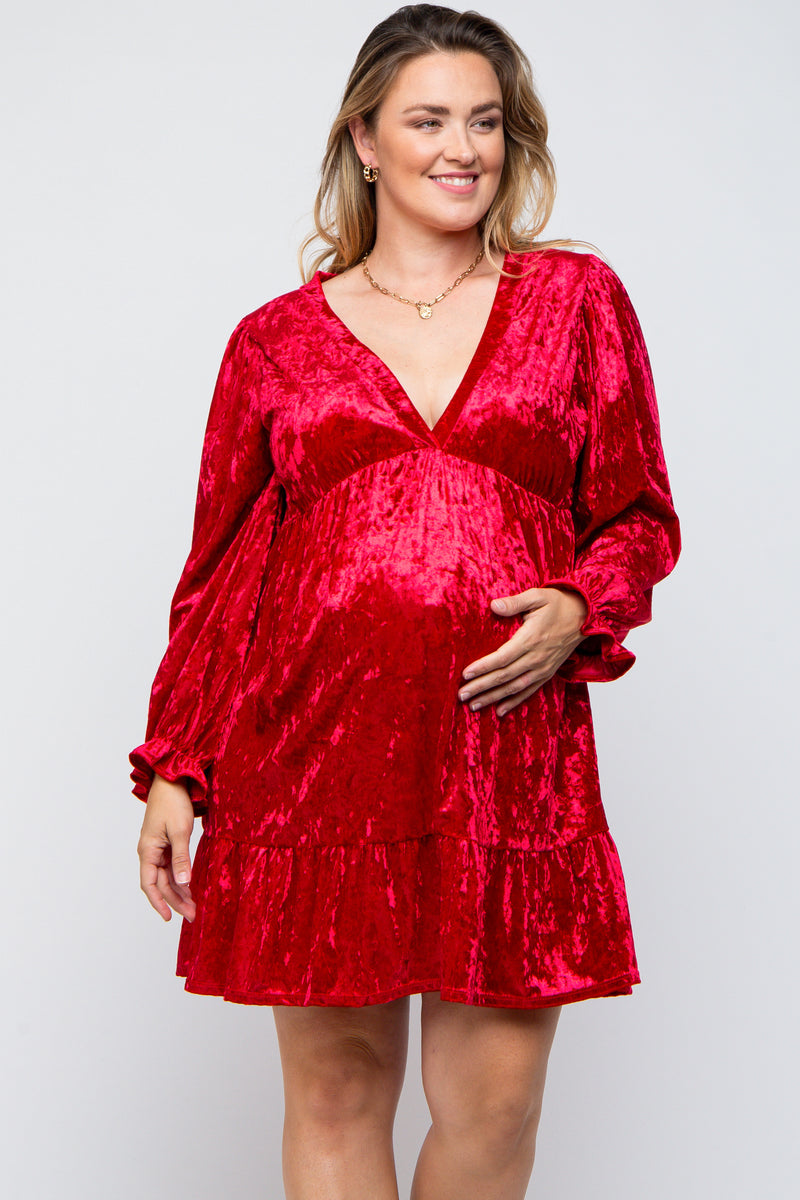 open lace back dress PinkBlush Burgundy Draped 3/4 Sleeve Maternity Maxi Dress