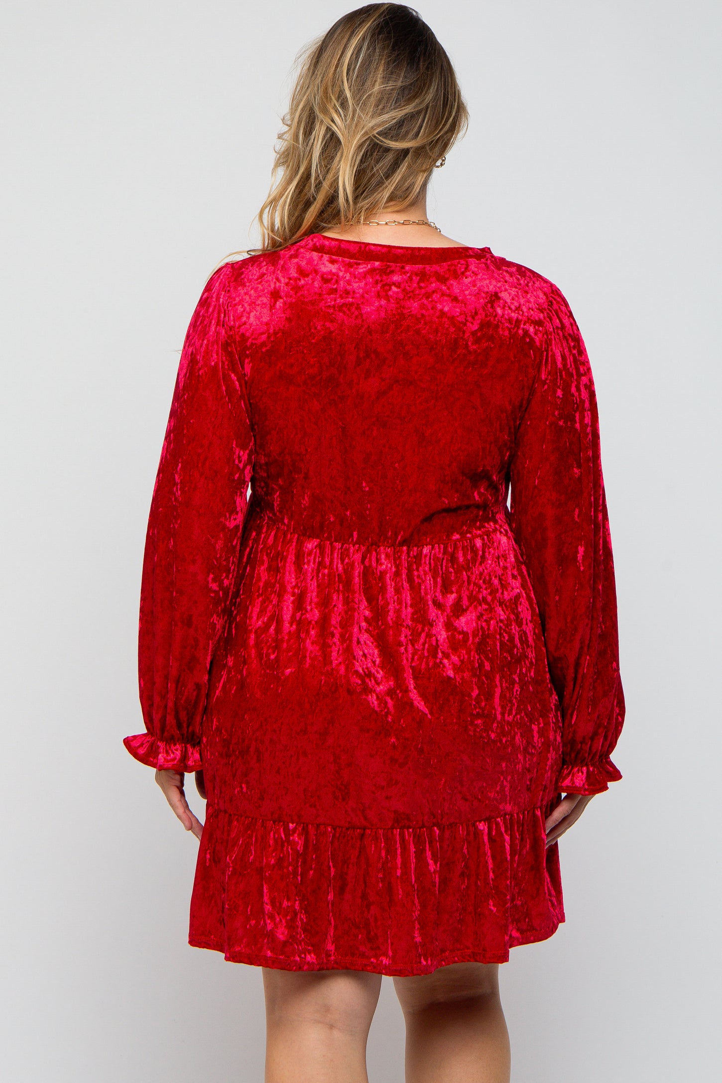 Red Velvet Long Sleeve Maternity Plus Dress