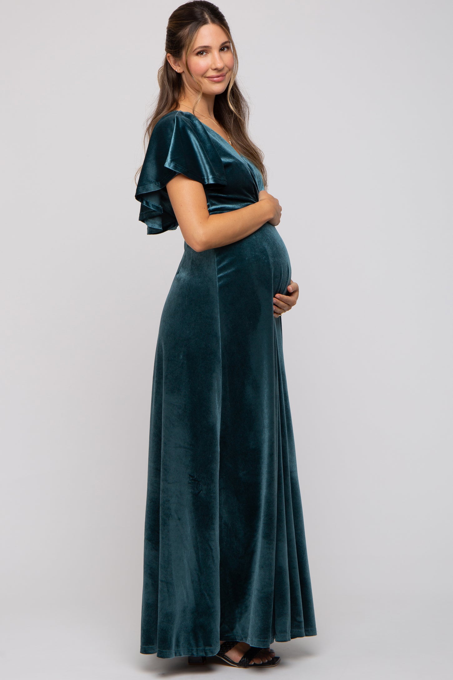 Teal Velvet Maternity Maxi Dress PinkBlush Teal Velvet Maternity Maxi Dress PinkBlush