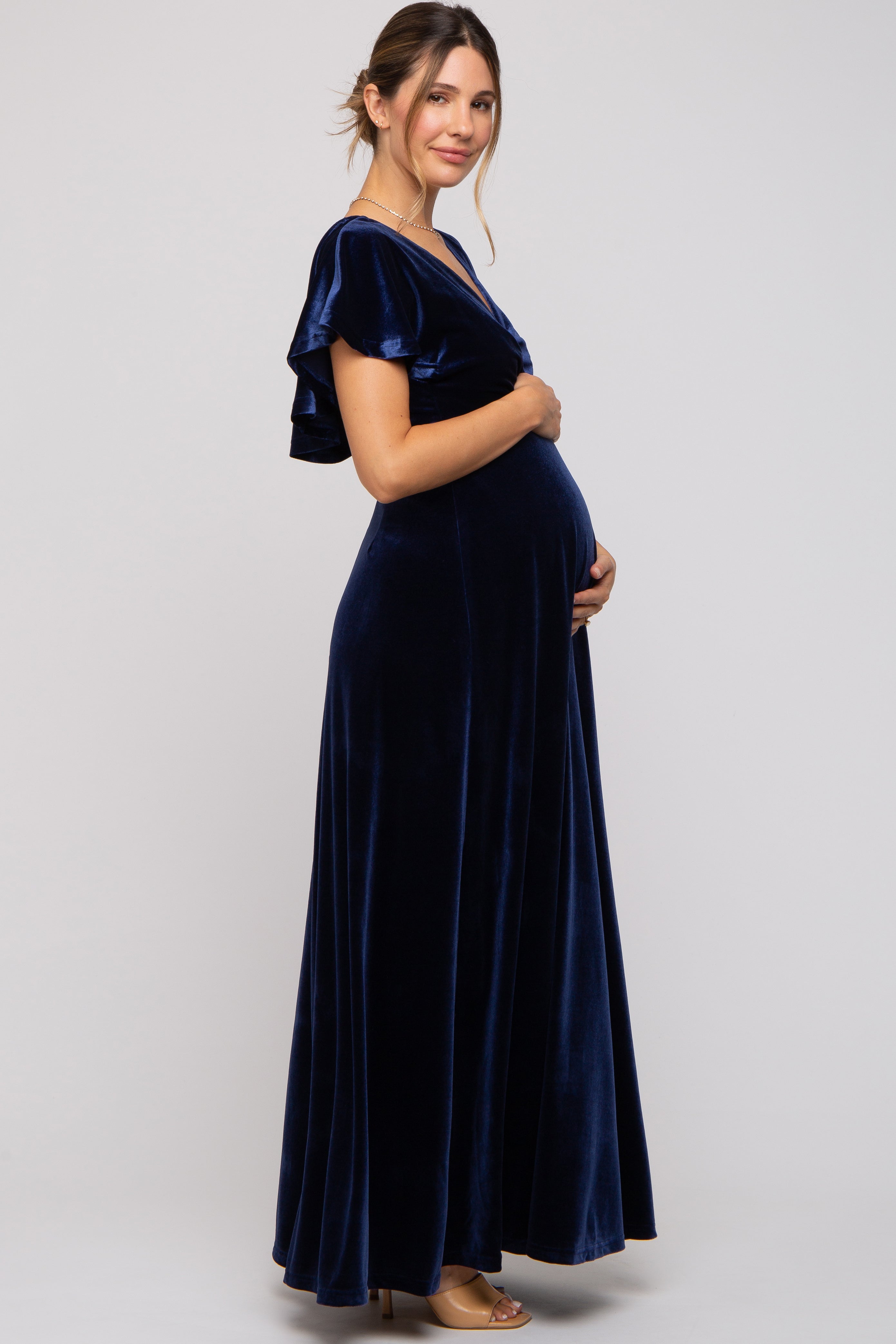 blue velvet maternity dress Navy Maxi Teal velvet