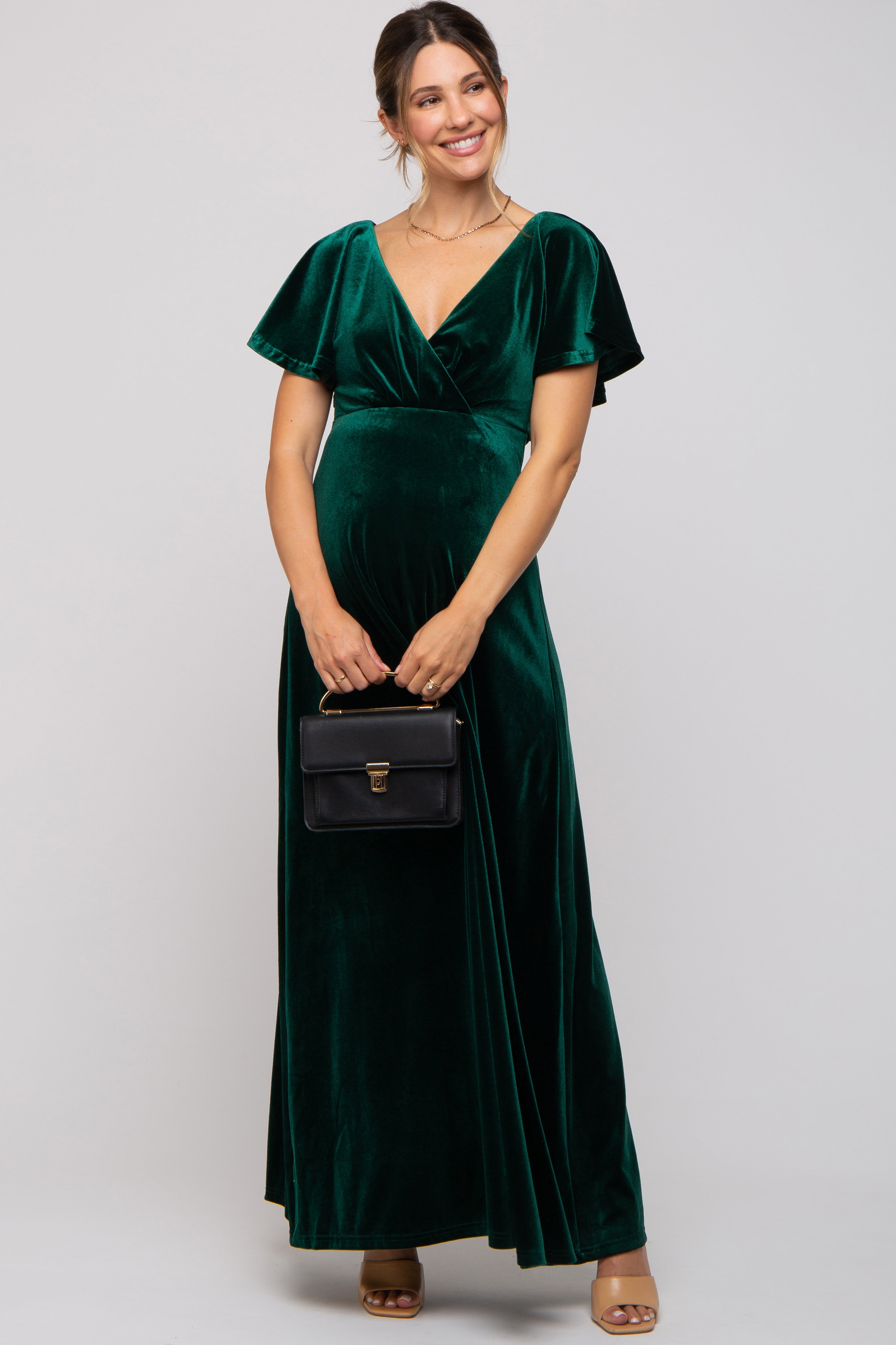 Emerald Green Velvet Maternity Maxi Dress – PinkBlush