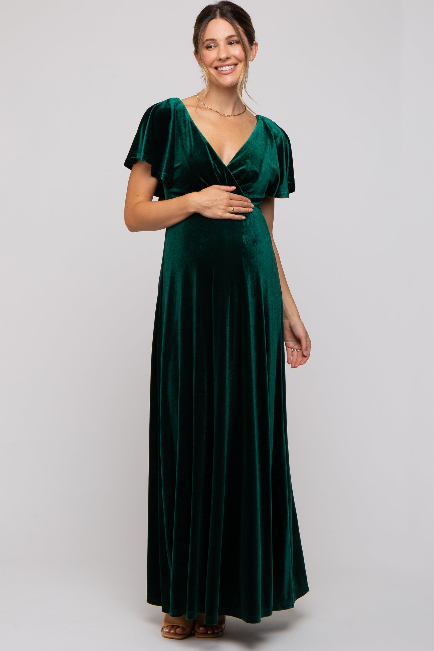 Emerald Green Velvet Maternity Maxi Dress – PinkBlush