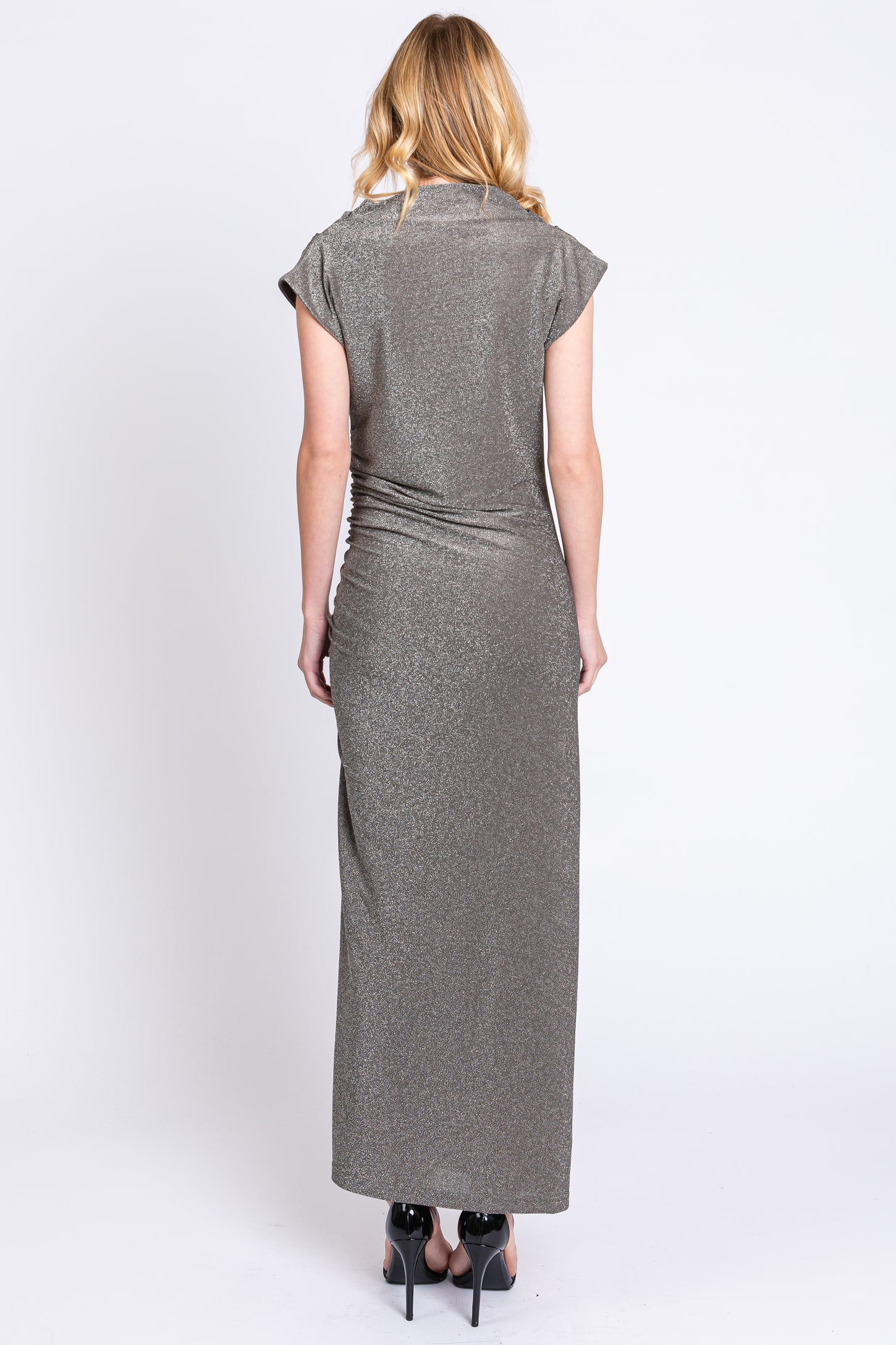 Grey Glitter Mock Neck Midi Dress