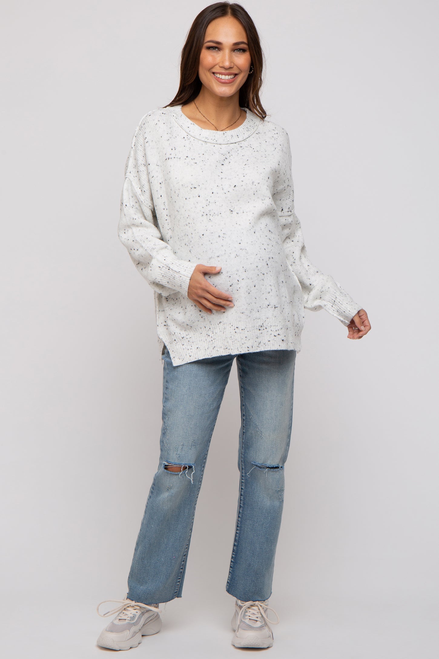 Ivory Speckled Knit Maternity Sweater