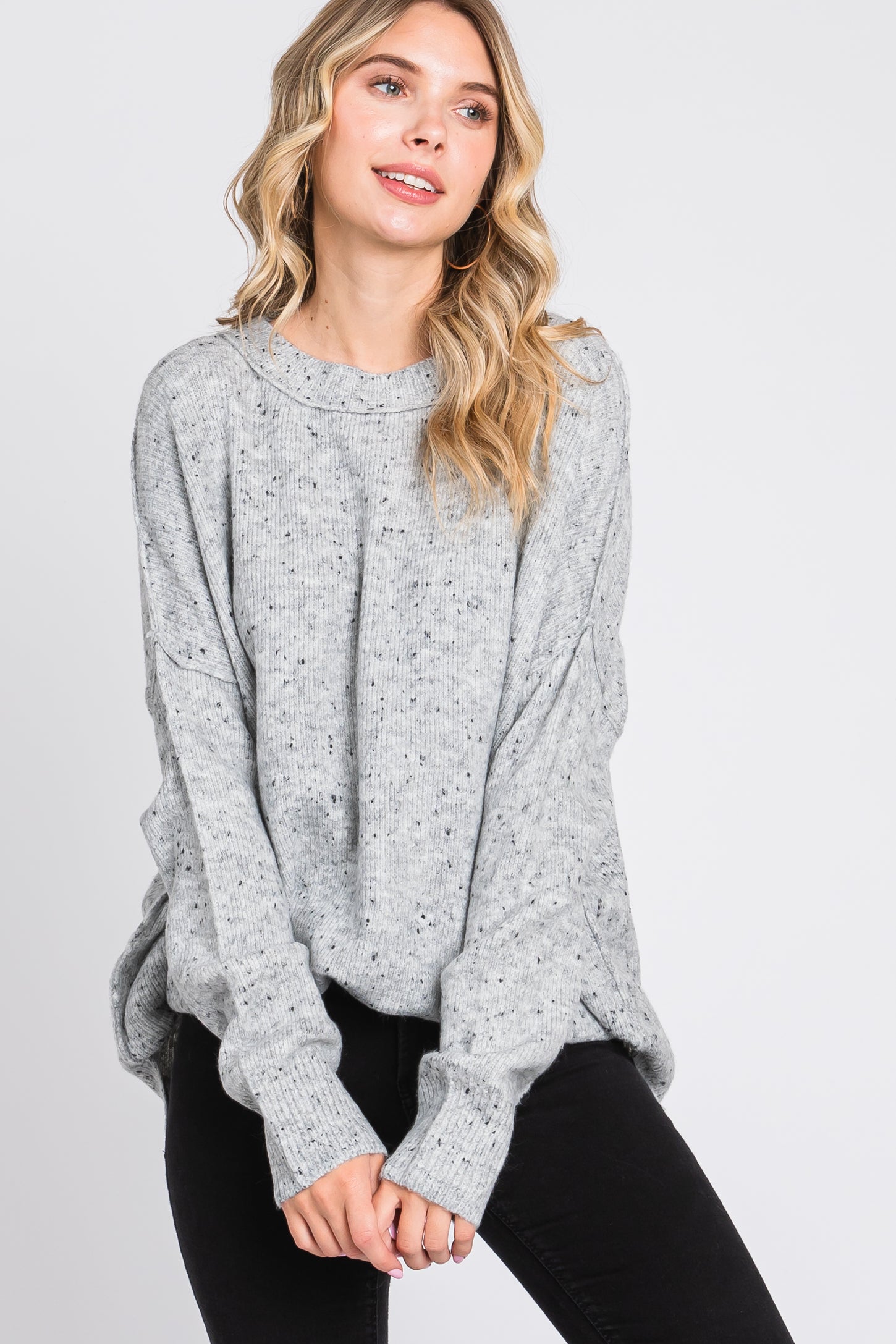 Grey Speckled Knit Sweater