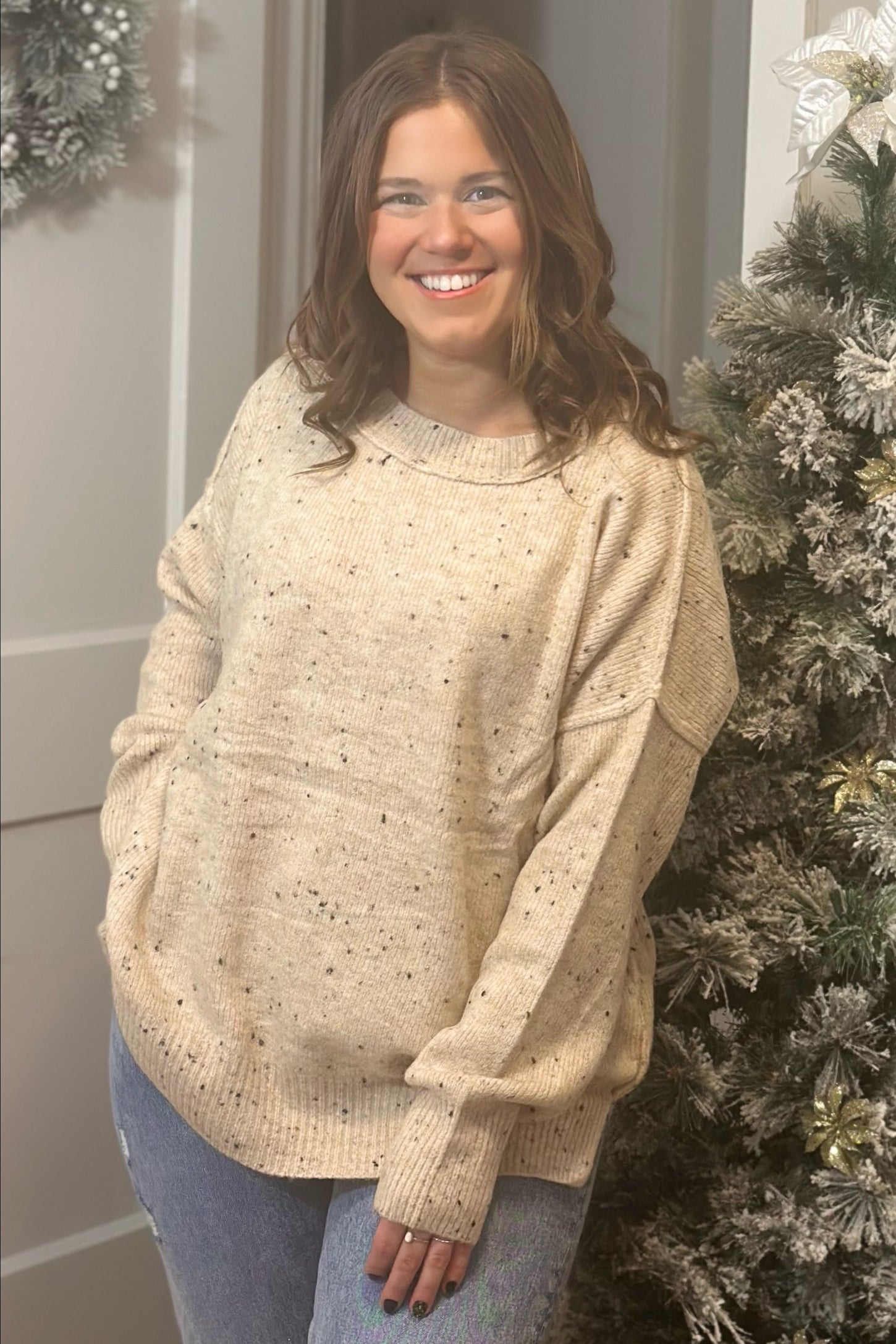 Beige Speckled Knit Sweater