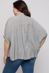 Charcoal Striped Button Up Short Dolman Sleeve Maternity Plus Top