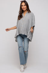 Charcoal Striped Button Up Dolman Maternity Top