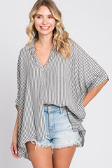 Charcoal Striped Button Up Dolman Top