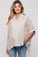 Taupe Striped Button Up Dolman Maternity Top