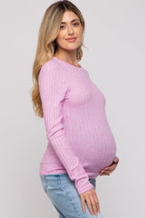 Pink Ribbed Long Sleeve Maternity Top