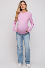 Pink Ribbed Long Sleeve Maternity Top