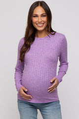 Lavender Ribbed Long Sleeve Maternity Top
