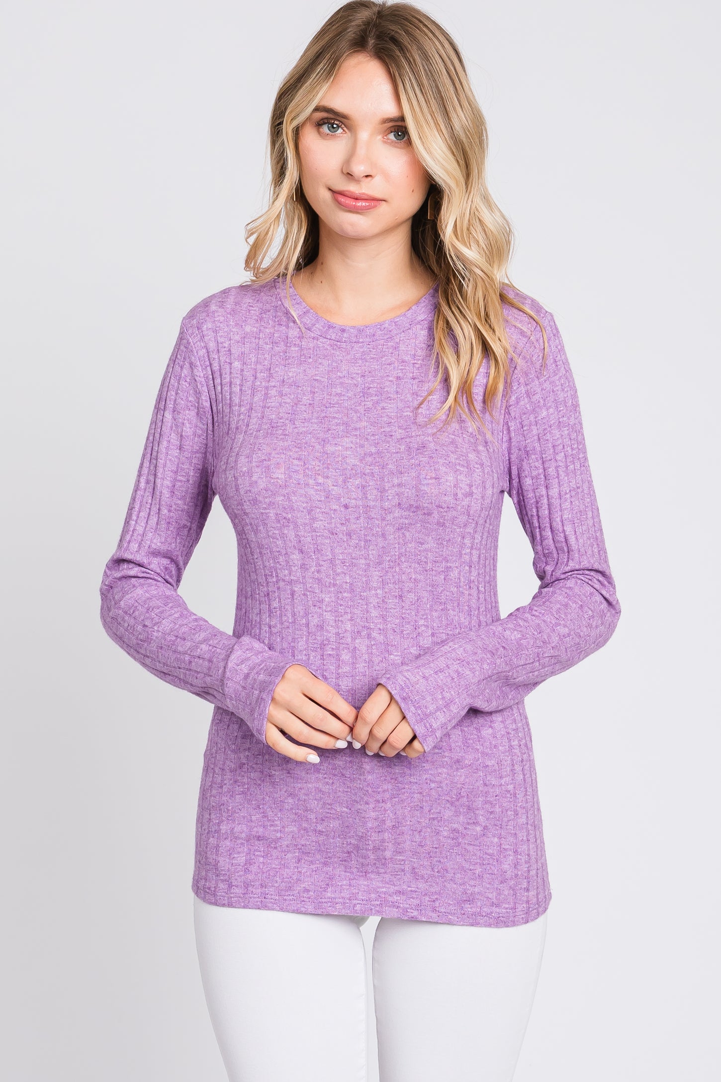 Lavender Ribbed Long Sleeve Maternity Top