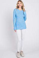 Blue Ribbed Long Sleeve Top