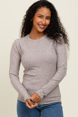 Mocha Ribbed Long Sleeve Maternity Top