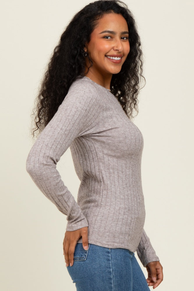 Mocha Ribbed Long Sleeve Top