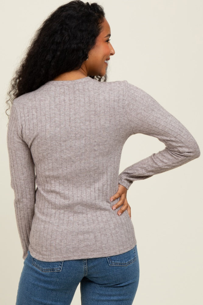 Mocha Ribbed Long Sleeve Top