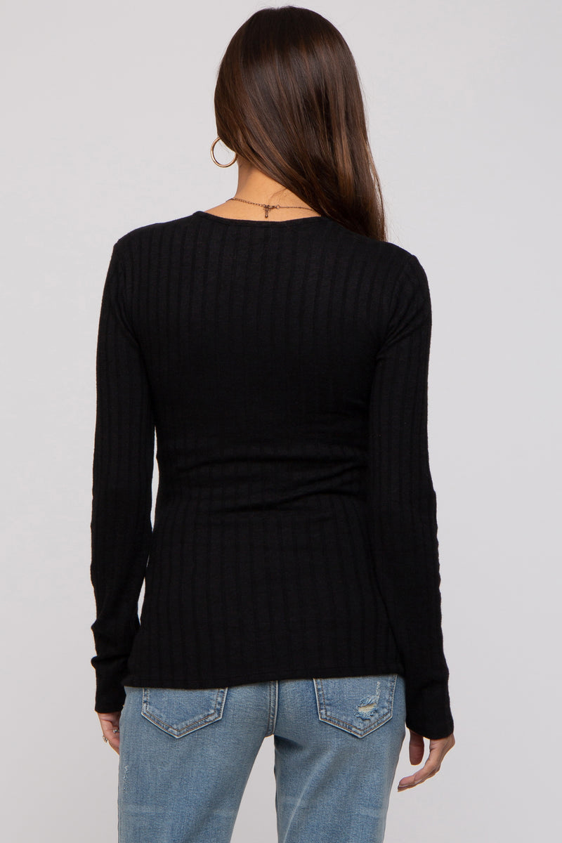 Black Ribbed Knit Button Long Sleeve Maternity Top – PinkBlush