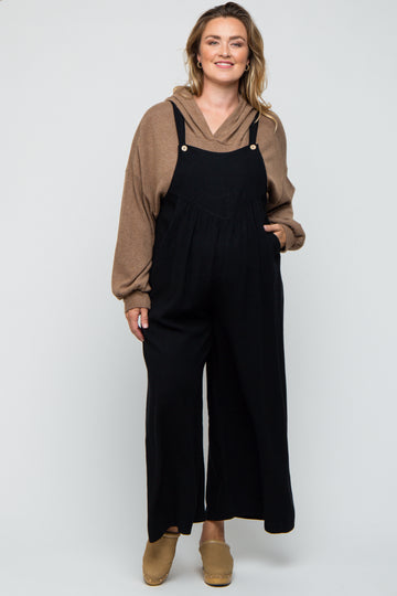Black Linen Maternity Plus Overalls