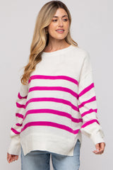 Fuchsia Striped Oversized Side Slit Maternity Sweater