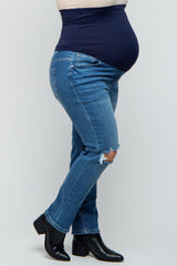 Blue Distressed Knee Skinny Maternity Plus Jeans