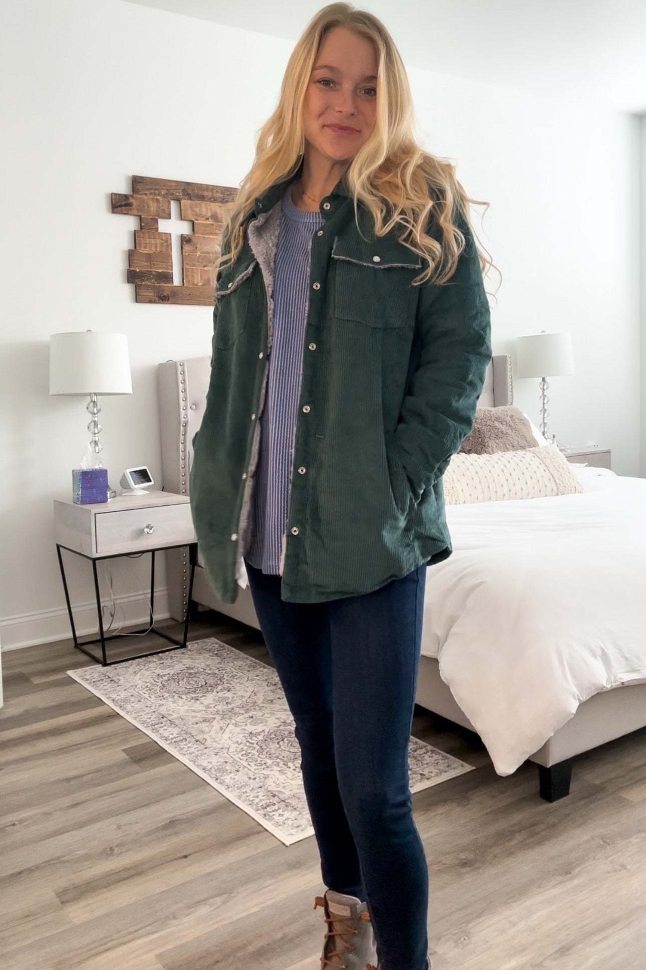 Blue Ribbed Long Sleeve Top